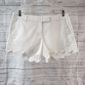 J CREW Scalloped Linen Blend Shorts White Sz‎ 12